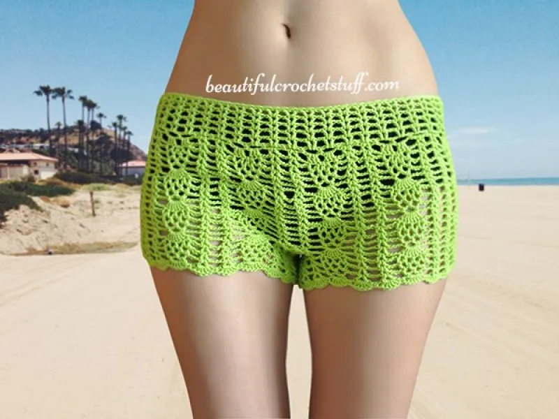 Crochet shorts with pineapple stitch pattern