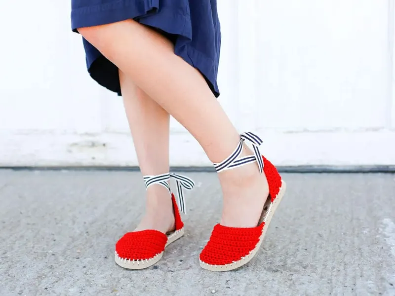Crochet espadrille slip-ons on rubber soles