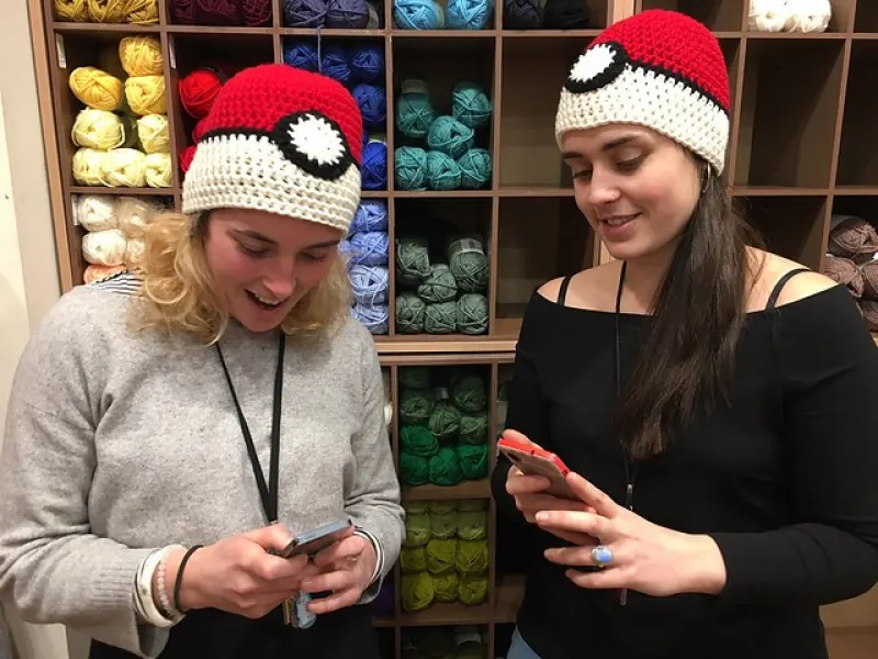 Chunky crochet Pokeball beanie in red and white