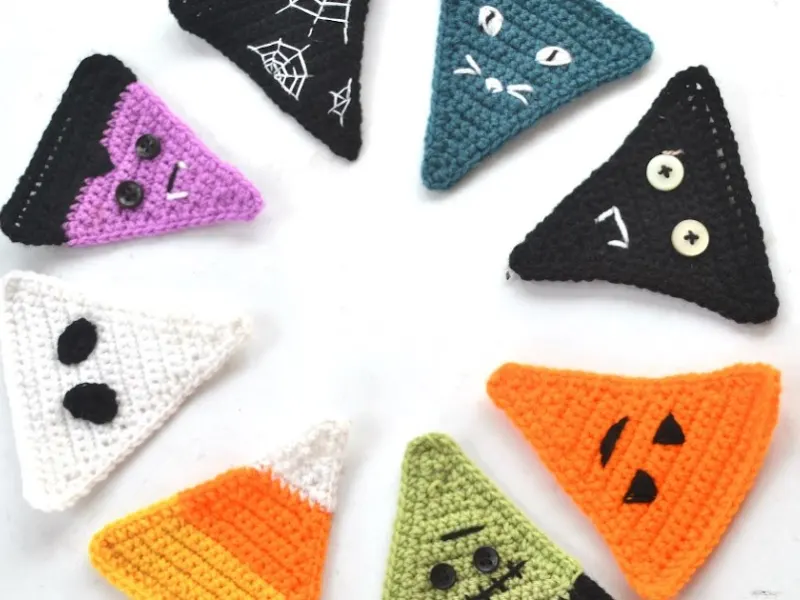 Small crochet bunting with assorted Halloween character flags