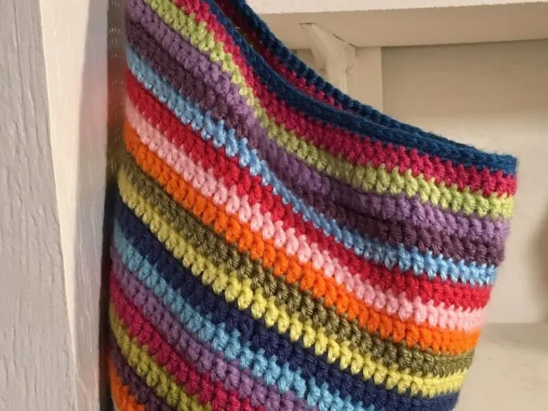 Striped crochet hanging basket in several colors