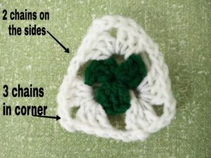 Crochet Granny Triangle-Round 2 explained