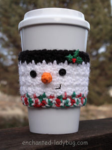 Free Easy Crochet Patterns for Christmas Themed Cup and Mug Cozies.