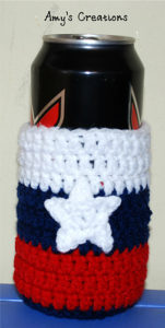 Free Crochet Patterns For American Flag Can Cozy, Mug Cozy, Bottle Cozy, Jar Cozy