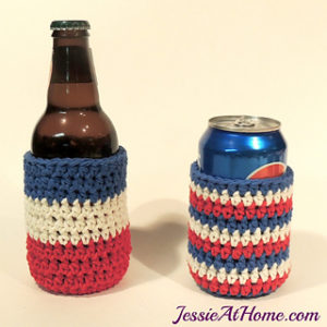 Free Crochet Patterns For American Flag Can Cozy, Mug Cozy, Bottle Cozy, Jar Cozy