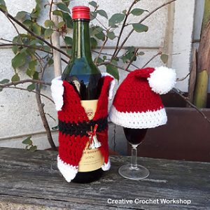 Free Crochet Patterns for Christmas Wine Bottle Decorations