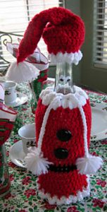 Free Crochet Patterns for Christmas Wine Bag, Carrier & Cozy